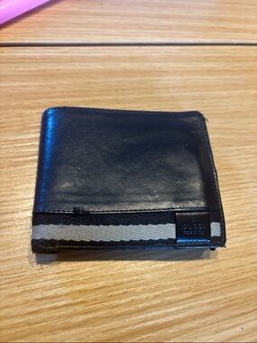 Vintage GUCCI Long Wallet Sherry Line GG Logo Unisex Black Leather.